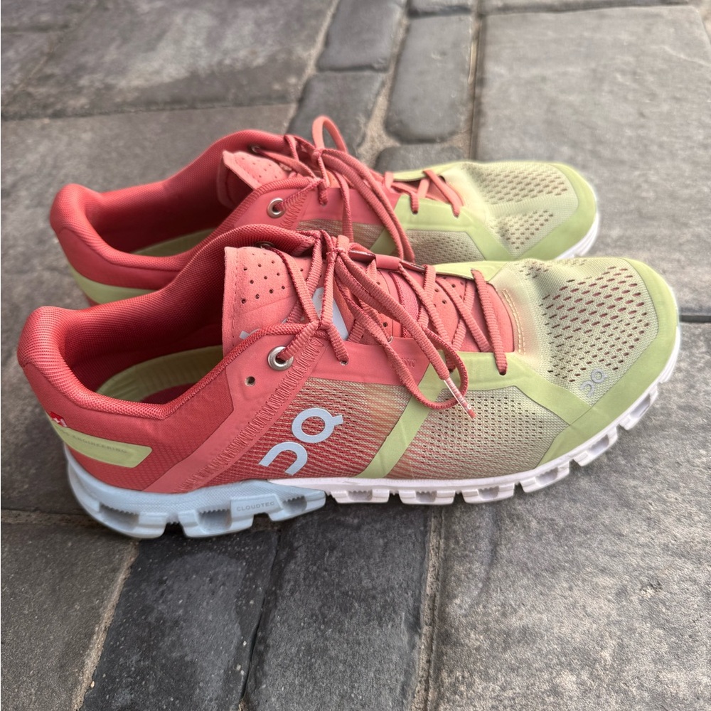 On Running Women's Athletic Shoes in Coral and Lime